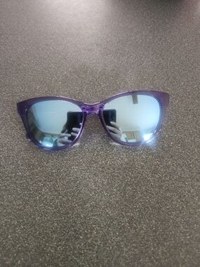 Purple Cat-Eye Sunglasses with Blue Mirrored Lenses